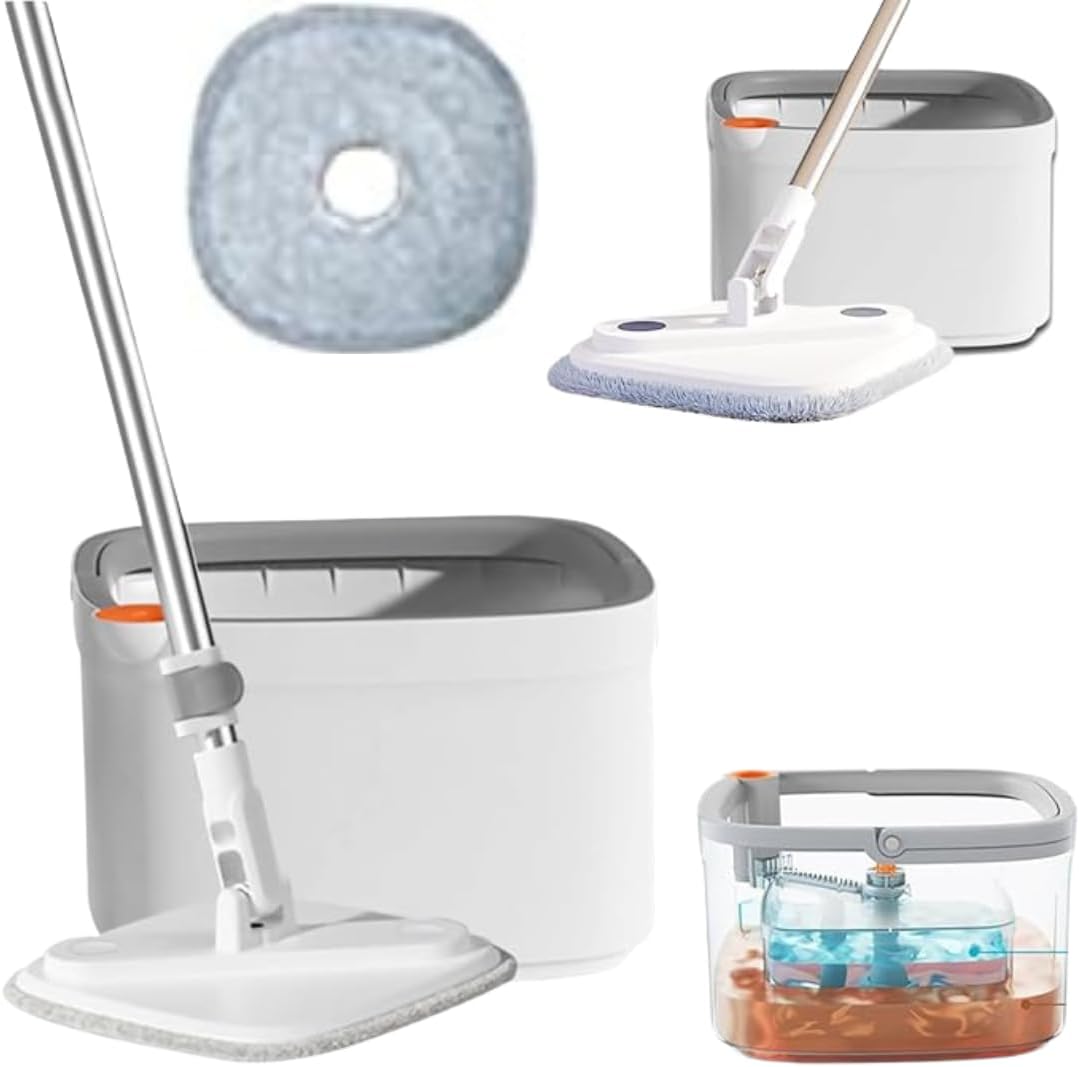 Premium Spin Mop & Bucket Set, Natural Guest® High-speed Turbine Effortless Dirt Separation - Visual Dehydration Indicator - Square Universal Mop Head - Ultra-Fine Fiber Cloth for Super Absorption