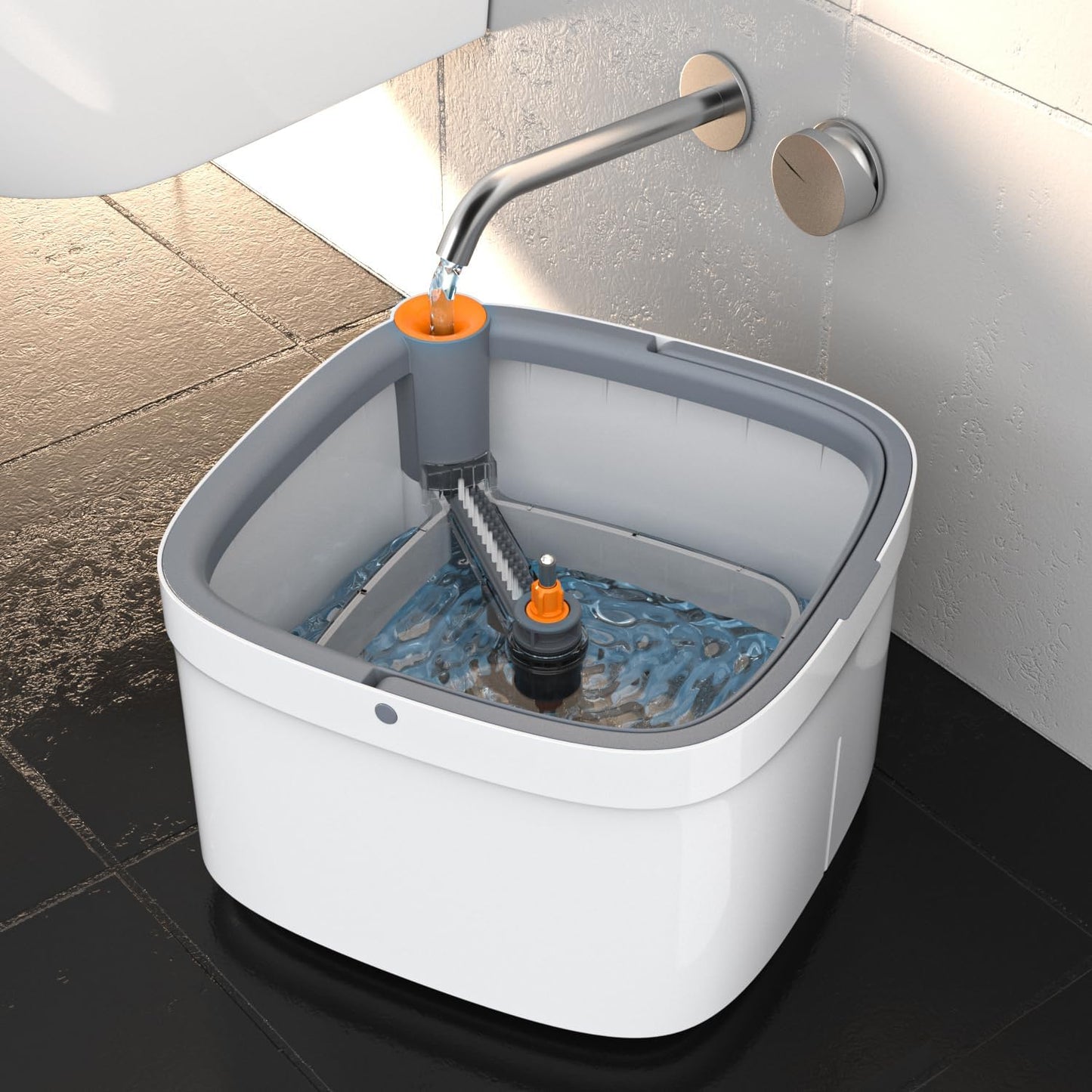 Spin Mop and Bucket Set with Self Separation Dirty and Clean Water System Self Wringing 360° Rotating Square Mop-Head, Separation Mop System with Detachable Reusable Mop Pad