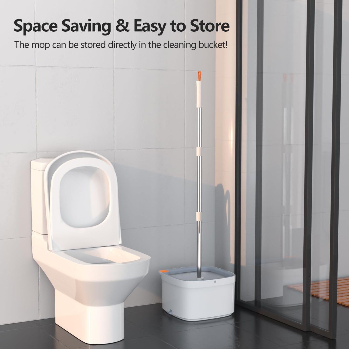 Spin Mop and Bucket Set with Self Separation Dirty and Clean Water System Self Wringing 360° Rotating Square Mop-Head, Separation Mop System with Detachable Reusable Mop Pad