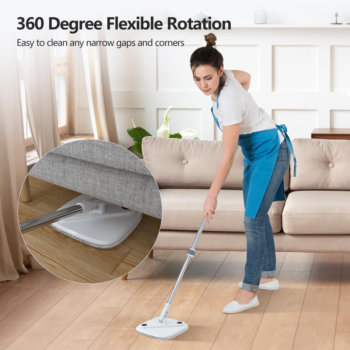 Spin Mop and Bucket Set with Self Separation Dirty and Clean Water System Self Wringing 360° Rotating Square Mop-Head, Separation Mop System with Detachable Reusable Mop Pad