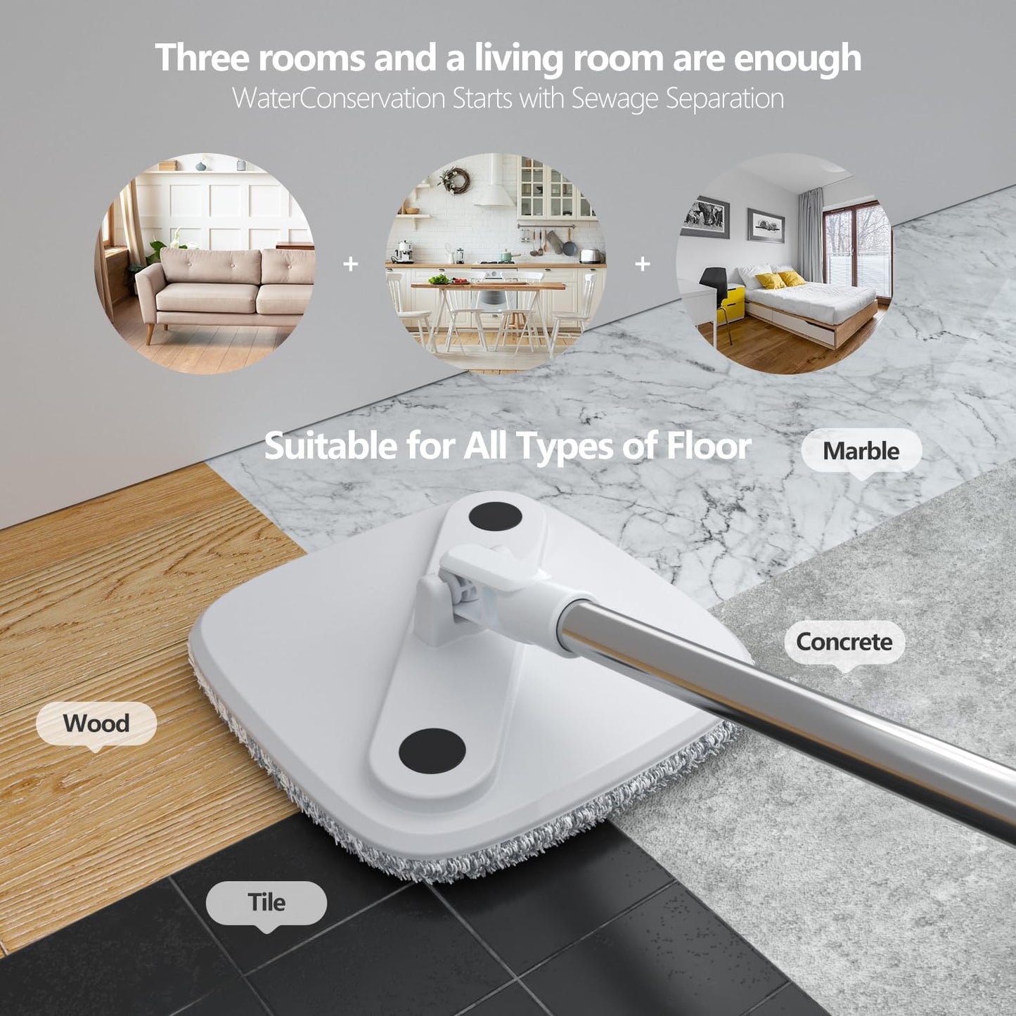 Spin Mop and Bucket Set with Self Separation Dirty and Clean Water System Self Wringing 360° Rotating Square Mop-Head, Separation Mop System with Detachable Reusable Mop Pad