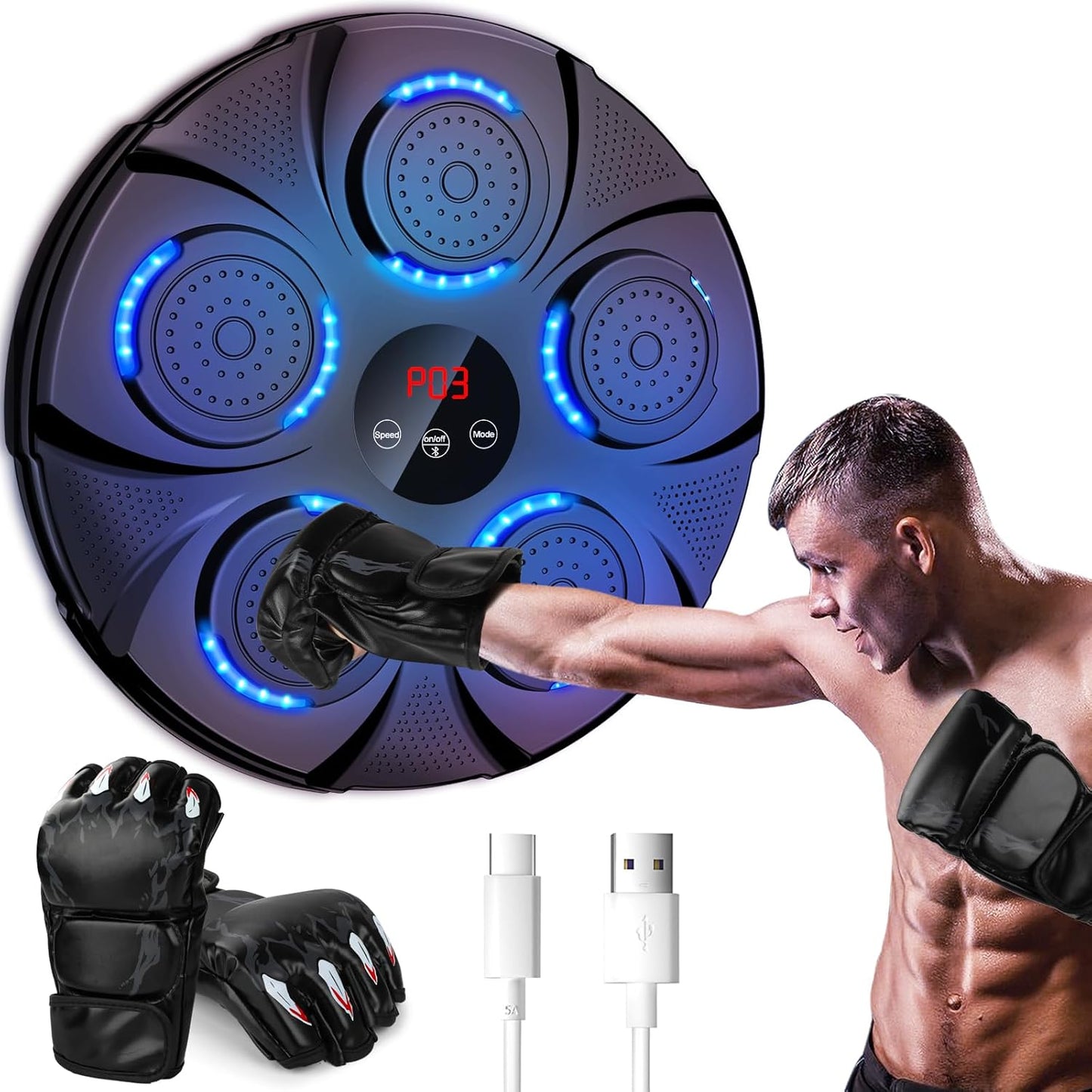 Natural Guest Music Boxing Machine, LED Music Boxing Machine, Wall Mounted Boxing Target, Supports Bluetooth, 9 Speed Modes and Counting Mode for Adults and Children Exercise