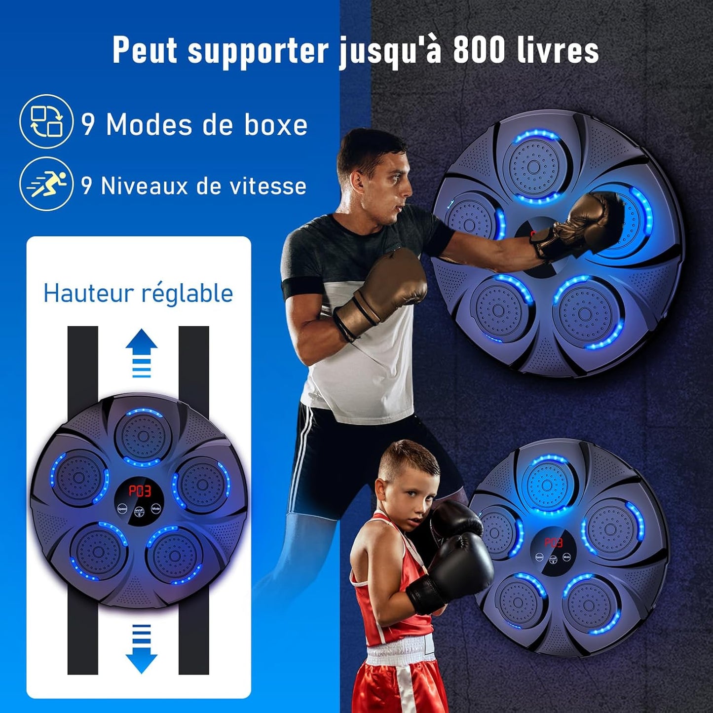 Natural Guest Music Boxing Machine, LED Music Boxing Machine, Wall Mounted Boxing Target, Supports Bluetooth, 9 Speed Modes and Counting Mode for Adults and Children Exercise