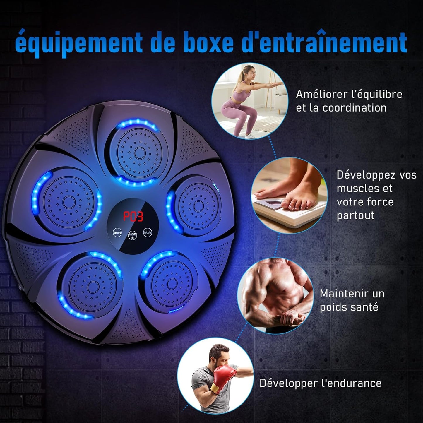 Natural Guest Music Boxing Machine, LED Music Boxing Machine, Wall Mounted Boxing Target, Supports Bluetooth, 9 Speed Modes and Counting Mode for Adults and Children Exercise