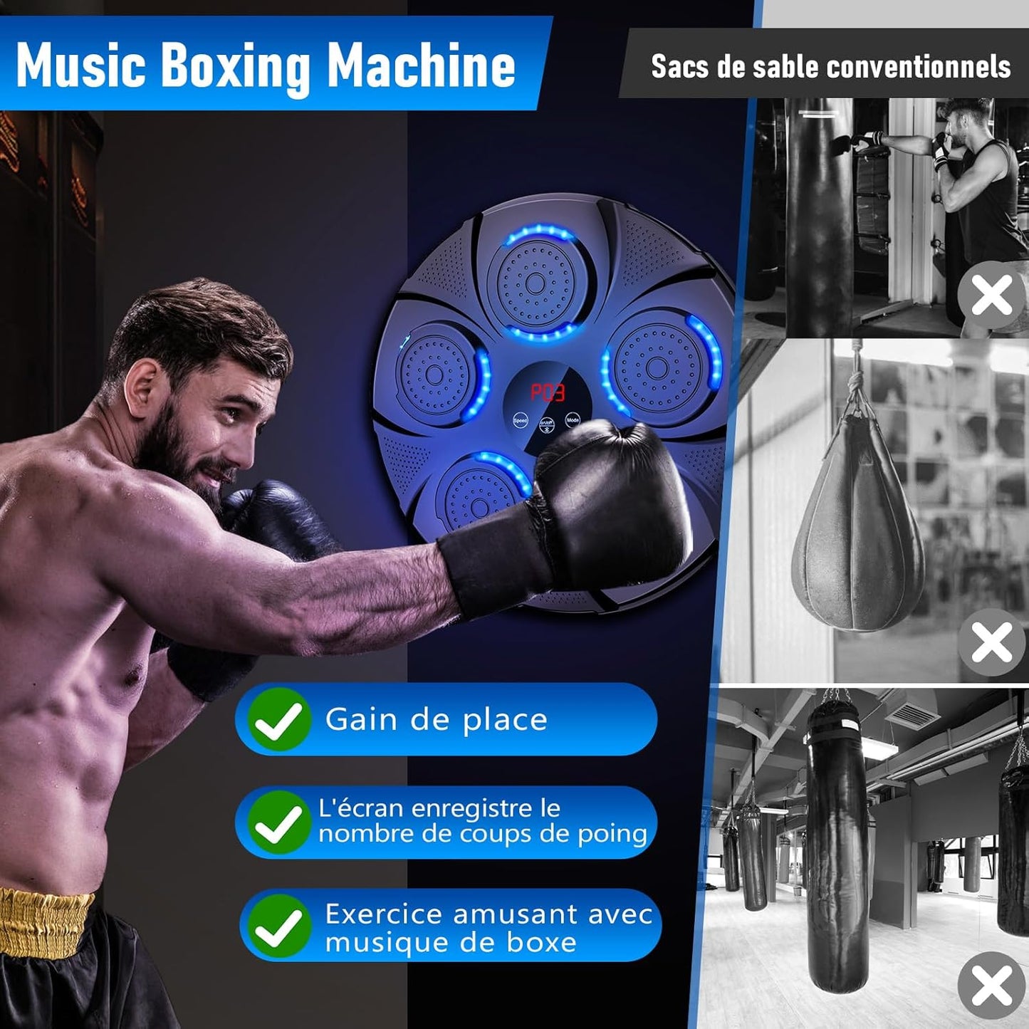 Natural Guest Music Boxing Machine, LED Music Boxing Machine, Wall Mounted Boxing Target, Supports Bluetooth, 9 Speed Modes and Counting Mode for Adults and Children Exercise