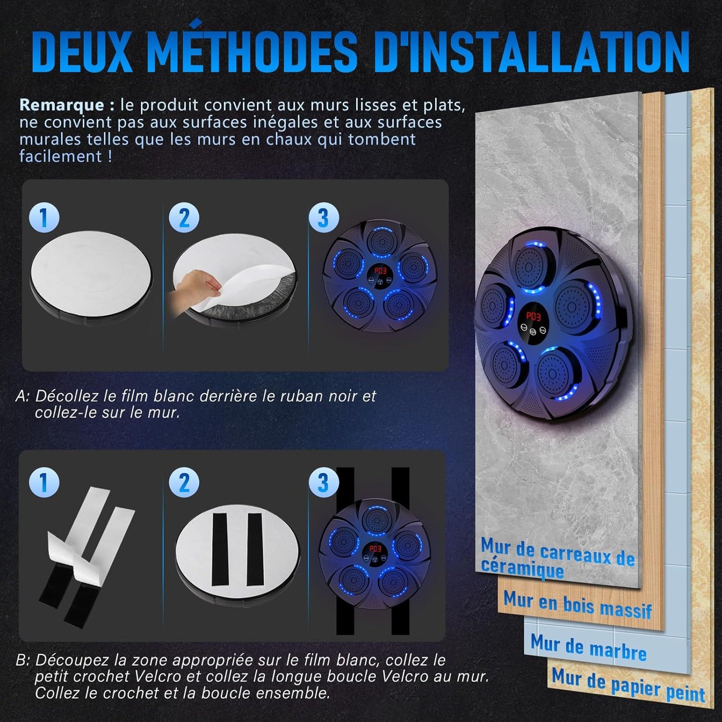 Natural Guest Music Boxing Machine, LED Music Boxing Machine, Wall Mounted Boxing Target, Supports Bluetooth, 9 Speed Modes and Counting Mode for Adults and Children Exercise