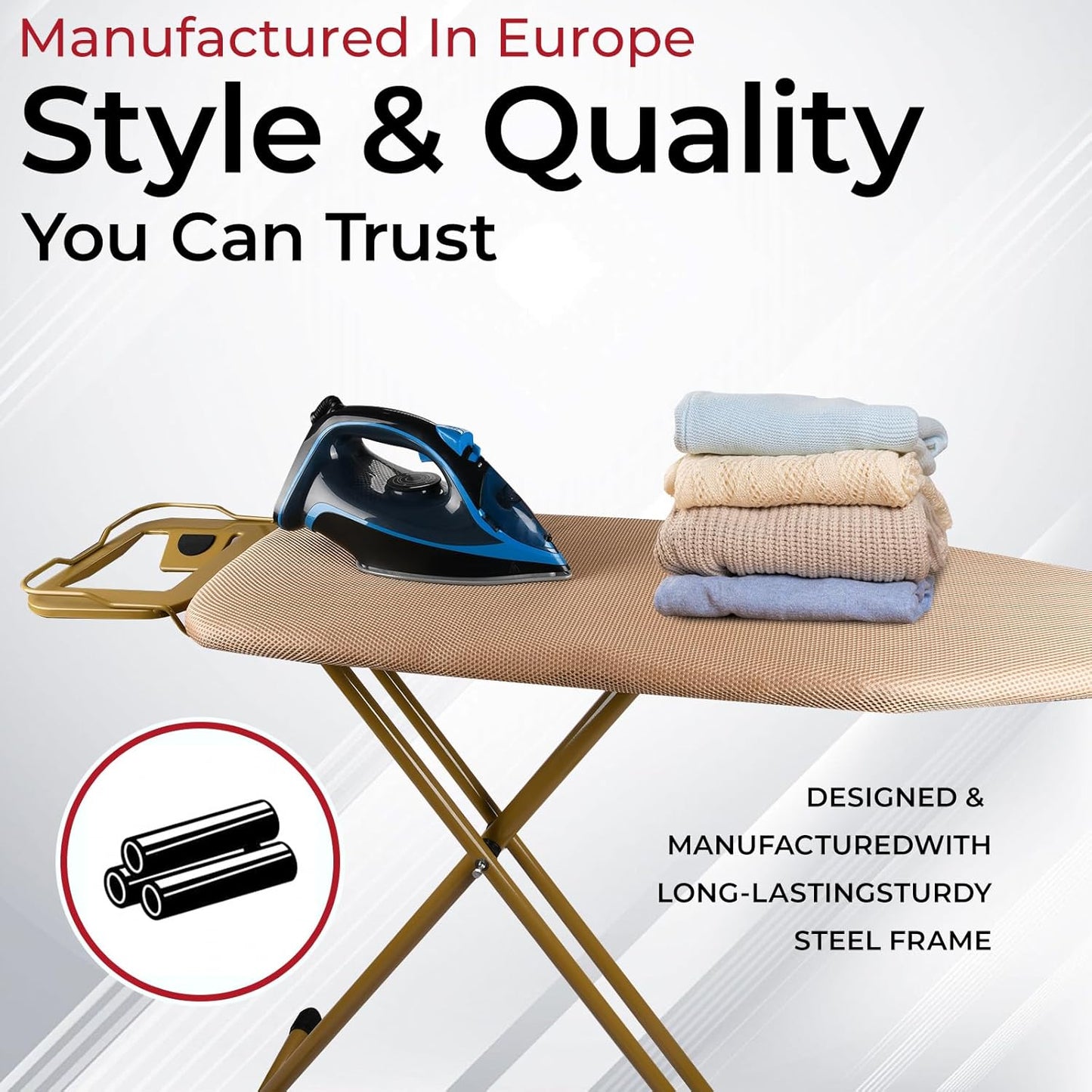 Foldable Ironing Board(44x13Inches), Stable Iron Board with 7 Levels of Height Adjustable,Anti Slip Leg Design. Space-Saving Iron Table Stand with Heat Resistant Cover