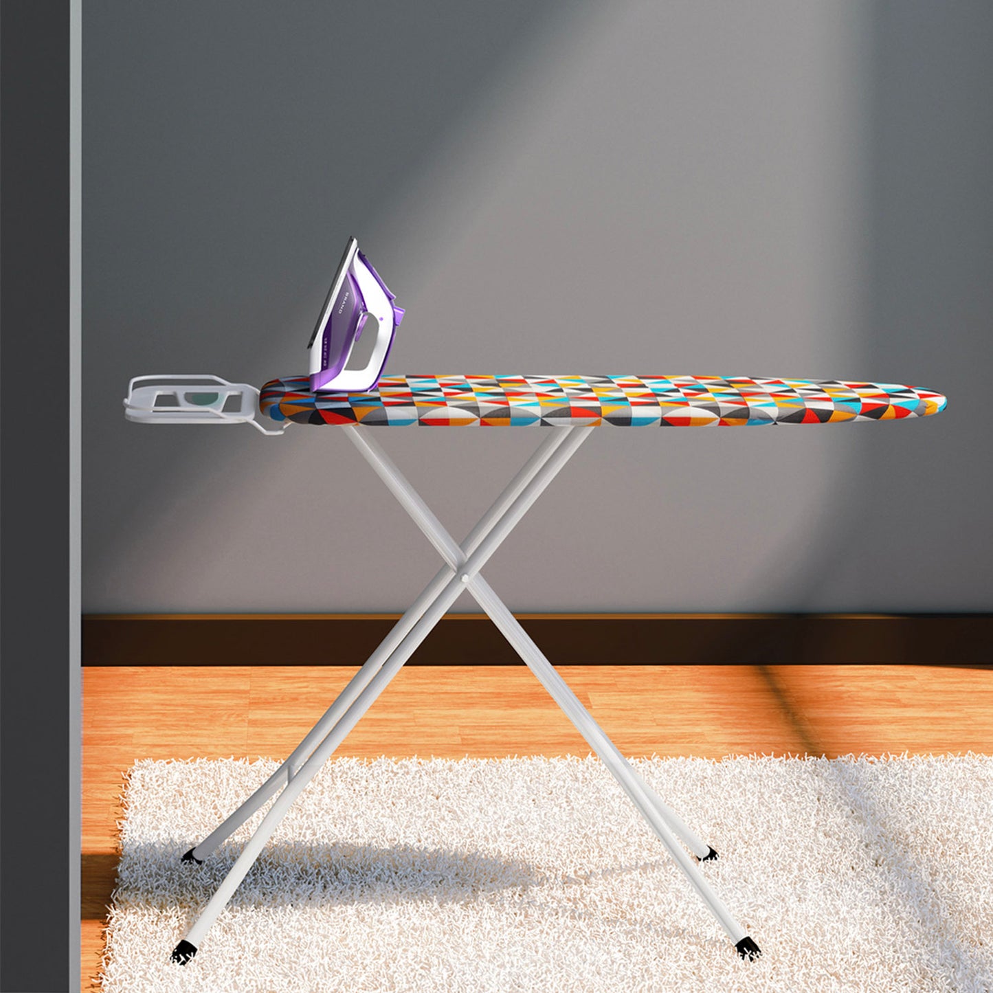 Full Size 130 * 35 CM Premium Ironing Board, Iron Board with 4-Layer Cushion and 4 Level Height Adjustments, Foldable and Space-Saving Iron Table Stand