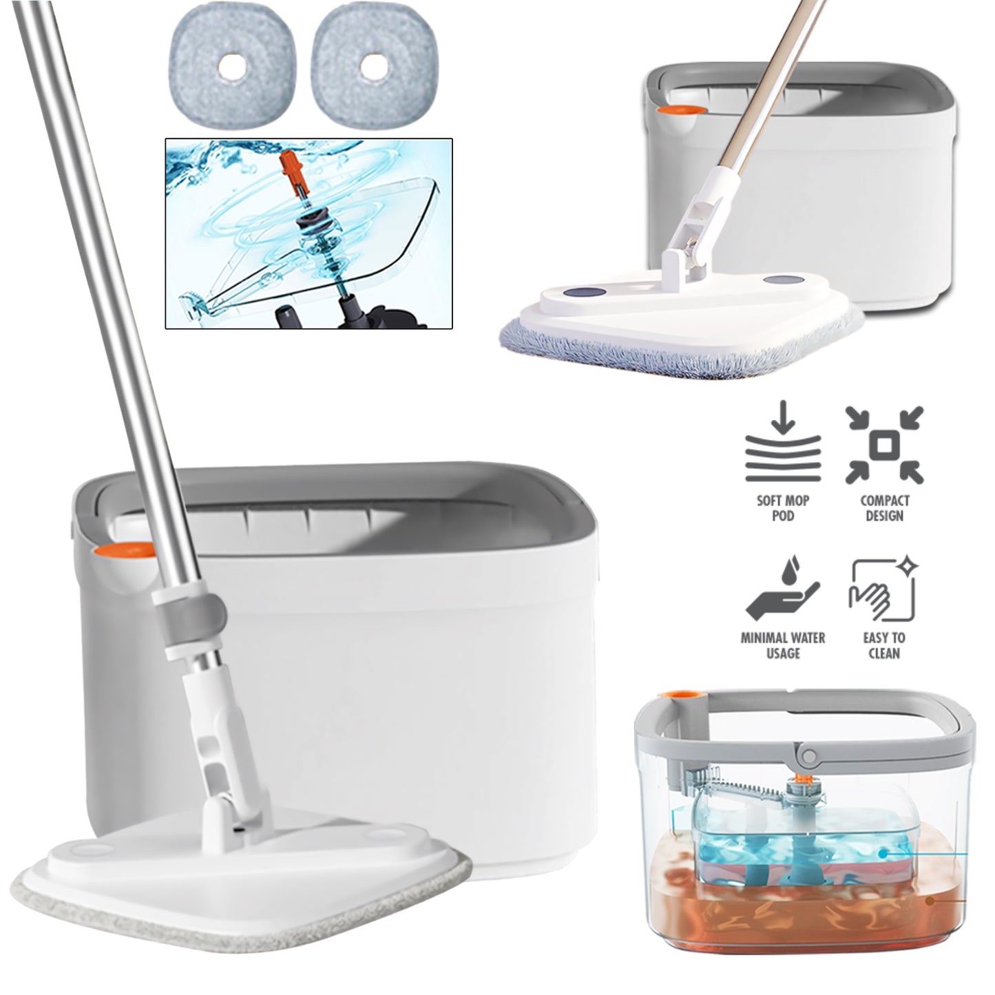 Premium Spin Mop & Bucket Set, Natural Guest® High-speed Turbine Effortless Dirt Separation - Visual Dehydration Indicator - Square Universal Mop Head - Ultra-Fine Fiber Cloth for Super Absorption