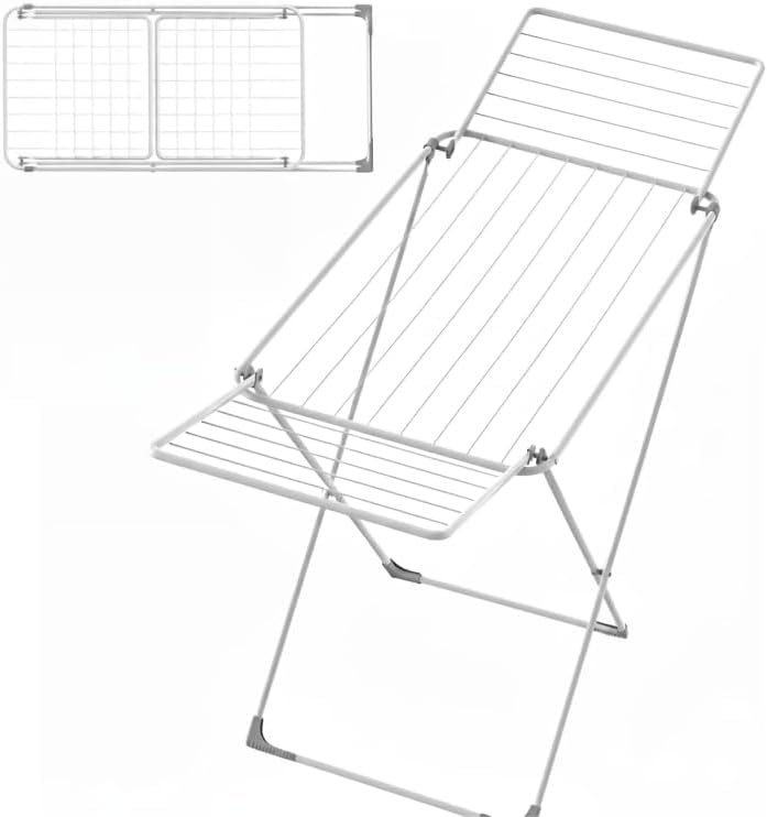 NATURAL GUEST Foldable Clothes Drying Rack for Laundry – Heavy Duty Stainless Steel Foldable Dryer Stand, Adjustable Wings, Indoor & Outdoor Clothing Hanger, Portable Space-Saving Drying Stand