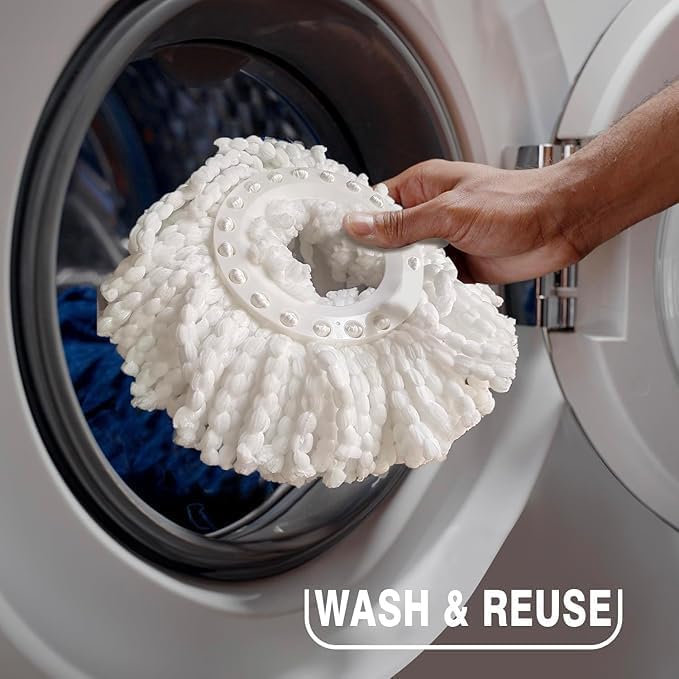 Spin Mop & Bucket Set System – Pedal-Free Hands-Free Drying with Stainless Steel Handle, 2 Microfiber Heads, 360° Spin, Washable, Splash-Free Design, Ideal for All Floor Types