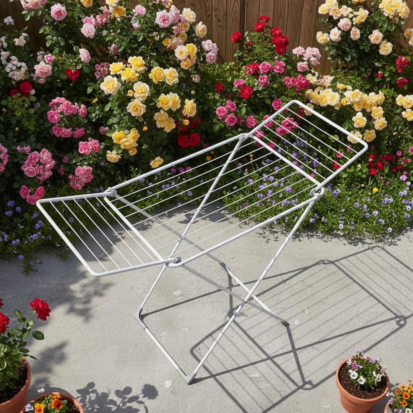 NATURAL GUEST Foldable Clothes Drying Rack for Laundry – Heavy Duty Stainless Steel Foldable Dryer Stand, Adjustable Wings, Indoor & Outdoor Clothing Hanger, Portable Space-Saving Drying Stand