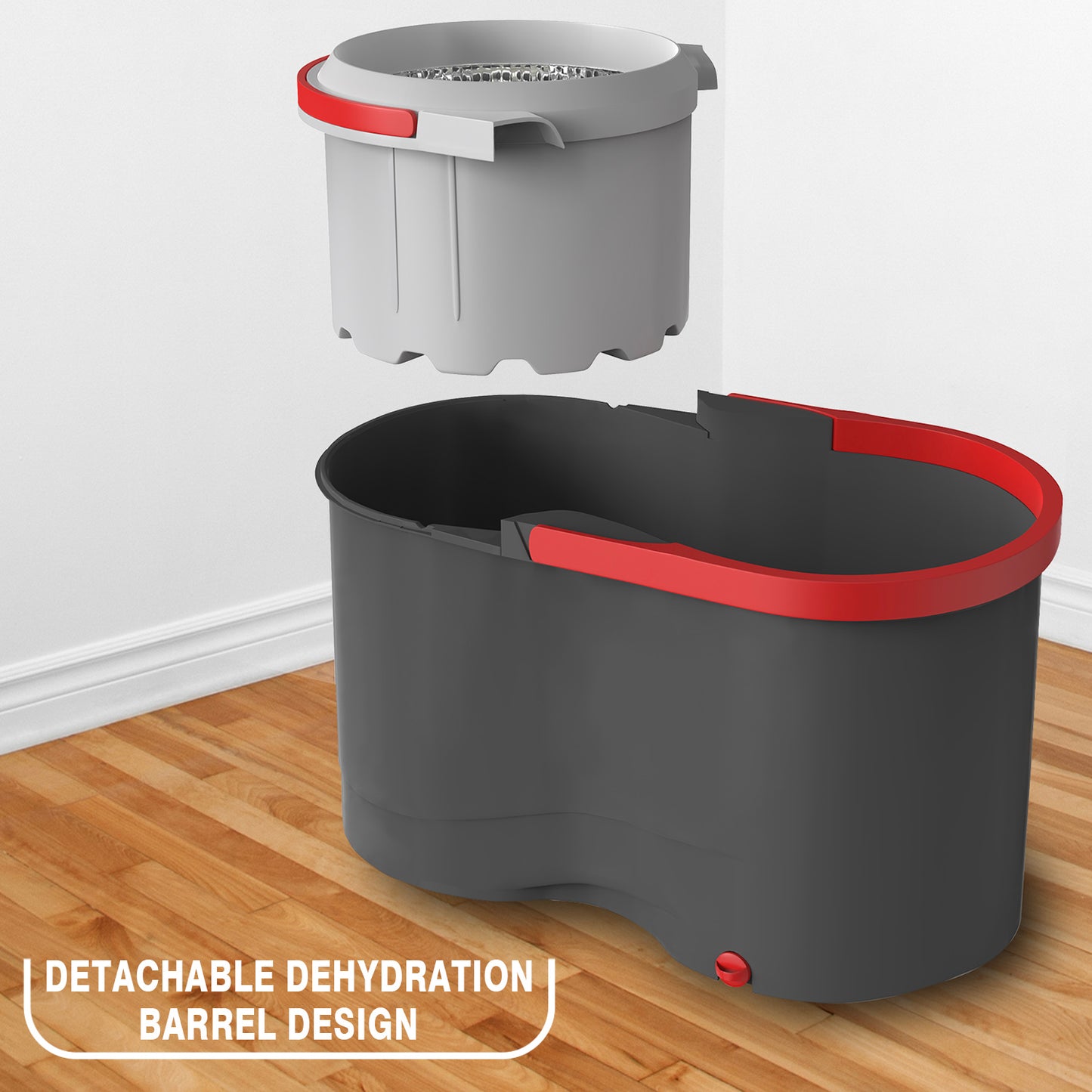 Spin Mop & Bucket Set Sysytem – No Pedal Power Rotation Drying System with Stainless Steel Handle, 2 Microfiber Mop Heads, Removes 99% of Bacteria, Easy to Use, Machine Washable, for All Floor Types