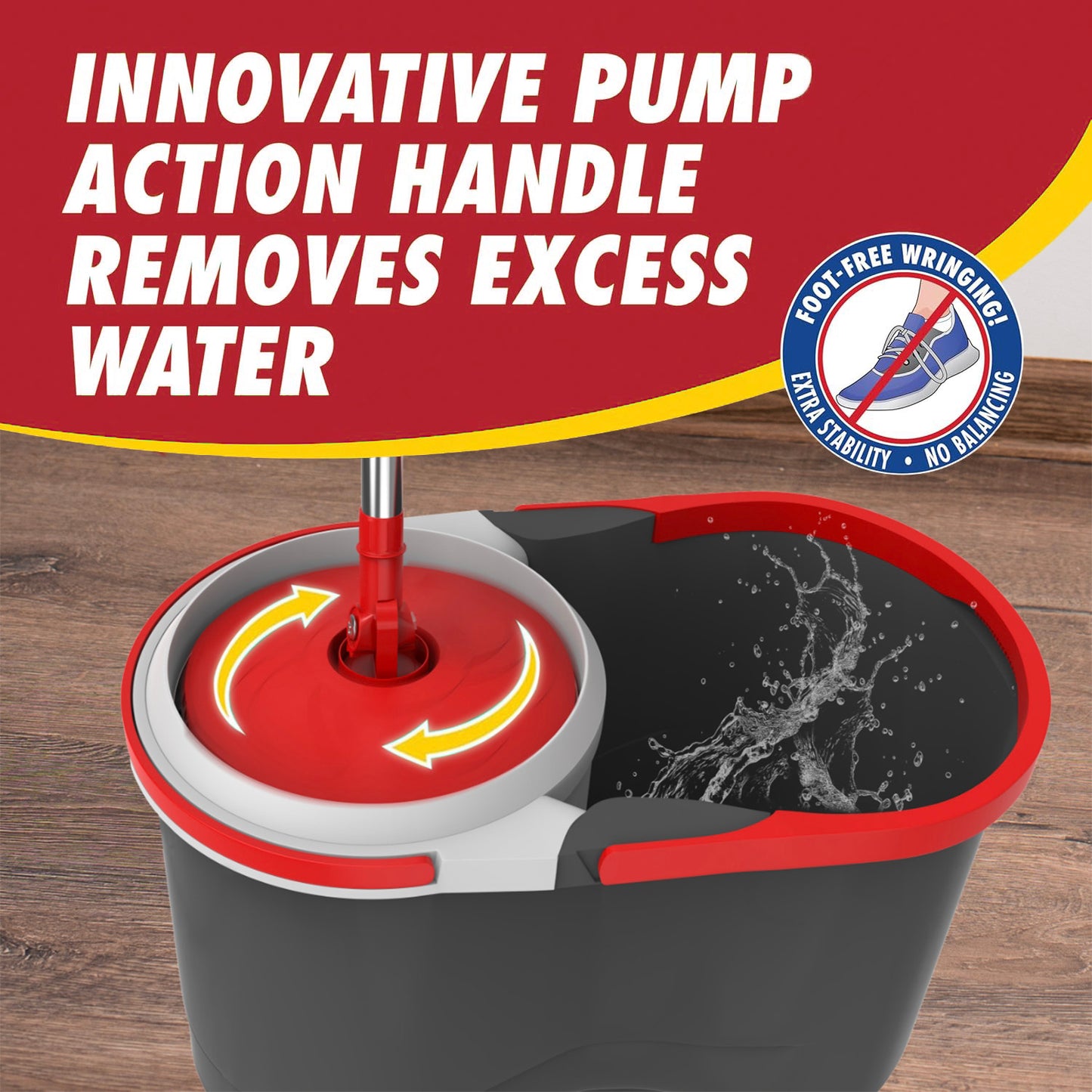 Spin Mop & Bucket Set Sysytem – No Pedal Power Rotation Drying System with Stainless Steel Handle, 2 Microfiber Mop Heads, Removes 99% of Bacteria, Easy to Use, Machine Washable, for All Floor Types