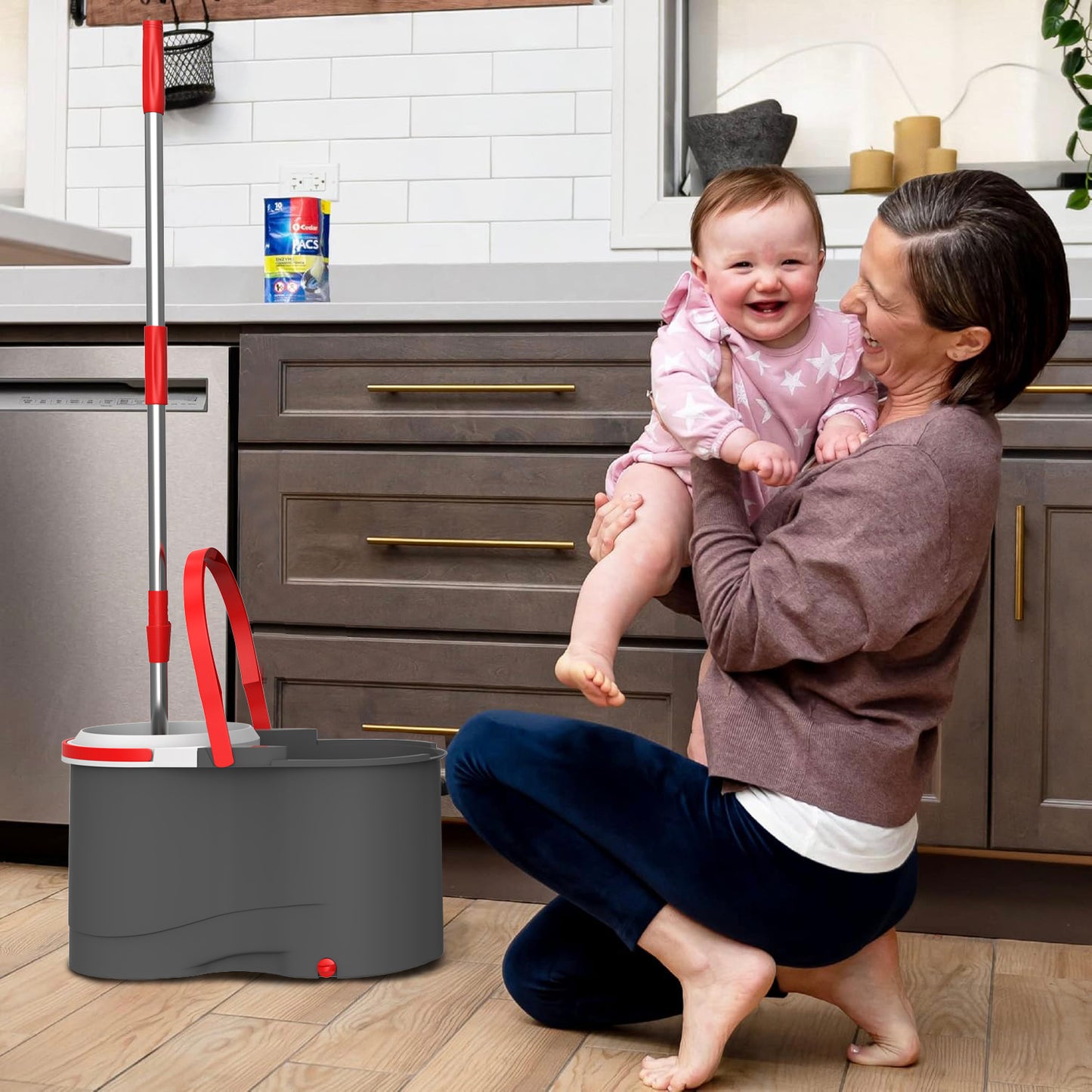 Spin Mop & Bucket Set Sysytem – No Pedal Power Rotation Drying System with Stainless Steel Handle, 2 Microfiber Mop Heads, Removes 99% of Bacteria, Easy to Use, Machine Washable, for All Floor Types